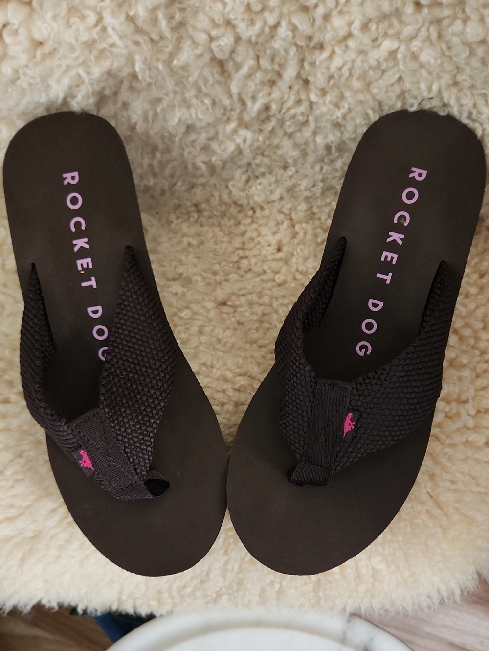 Rocket Dog Blrown Wedge Flip Flop Sandals with Purple Logo